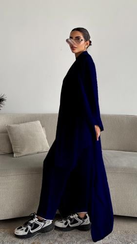 عباية كحلية صيفية ثلاث قطع بتصميم عصري من الحرير ا...