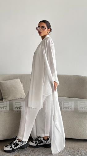 عباية بيضاء صيفية مع بدلة داخلية أنيقة- 1489