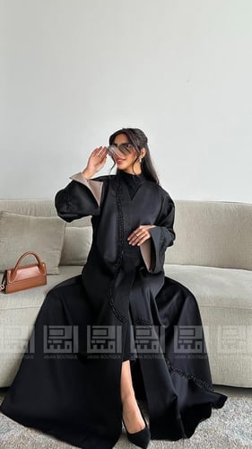 عباية عيد كتان مزينة بالشك مع أكمام بيج أنيقة- 152...