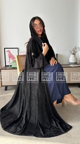 عباية جاكار كلوش صيفية بتفاصيل الأمواج السوداء- 14...