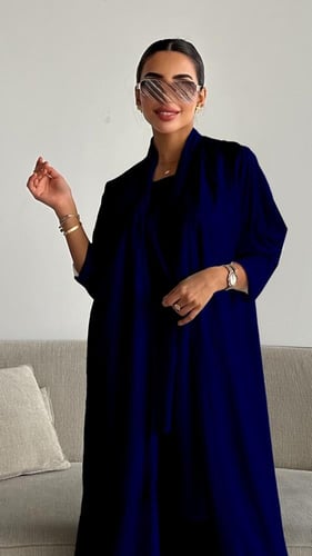 عباية كحلية صيفية ثلاث قطع بتصميم عصري من الحرير ا...