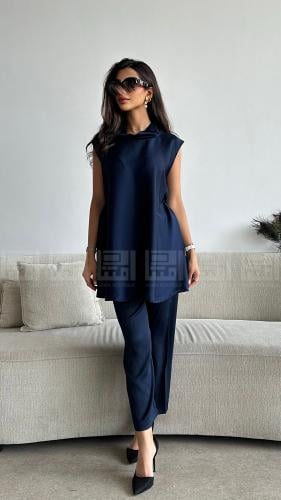 طقم تحت العباية حريري كحلي أنيق ومريح- 3118