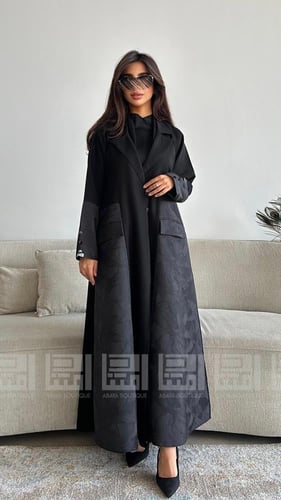 بكج عباية سوداء رسمية ربع كلوش بتداخل قماش جاكار 1...