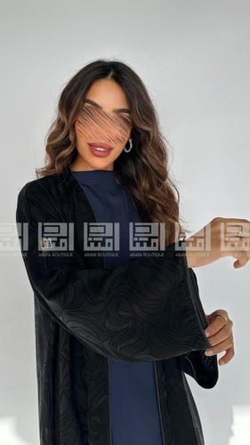 عباية جاكار كلوش صيفية بتفاصيل الأمواج السوداء- 14...