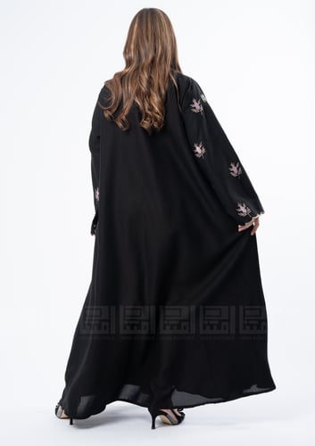 بكج عباية سوداء بقصة رسمية بتطريز زهور3099