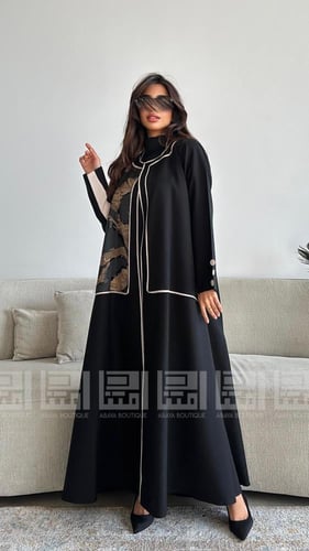 بكج عباية الخريف سوداء ربع كلوش بقماش ليمار 1494