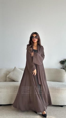 عباية كلوش صيفية بقماش حراير بني فاتح بتصميم A LIN...