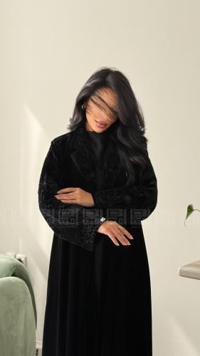 عباية شتوية سوداء دبل كلوش بتطريز مميز- 1599