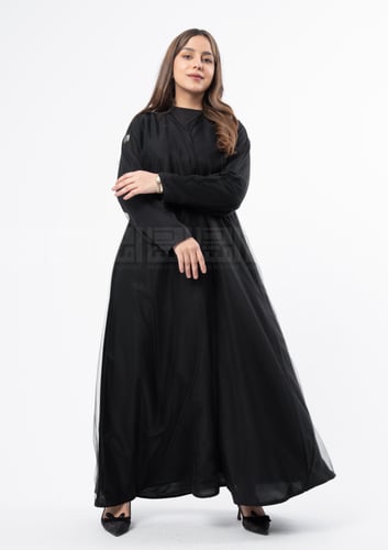 عباية كلوش سوداء تول شيفون بتصميم ساحر- 1382