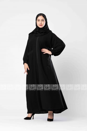 ‎عباية سوداء سادة بسحاب و جيوب-1301