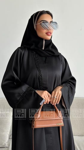 عباية عيد كتان مزينة بالشك مع أكمام بيج أنيقة- 152...