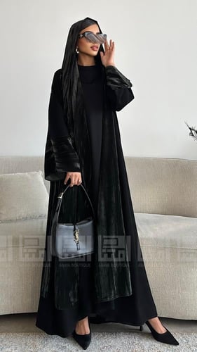 بكج عباية زيتية شتوية أنيقة بتصميم- 1515