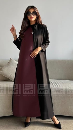 عباية سوداء صيفية بتداخل ماروني أنيق- 1461