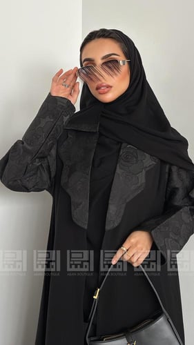 عباية عيد أنيقة بتصميم ربع كلوش وجاكار مورد- 1540