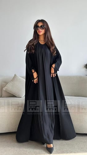 عباية سوداء صيفية يومية بفستان متصل بكسرات من قماش...