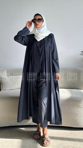 عباية صيفية بطقم تحت العباية حريري باللون الرمادي-...