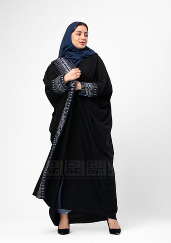 عباية سوداء نصف بشت بتطريز كحلي -1368