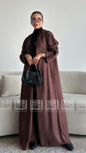 عباية شتوية شامواه بني أنيقة بتصميم واسع- 1245