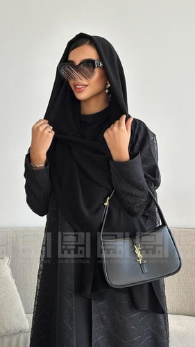عباية دبل فيس بتطريز أسود 1242