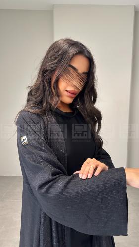 عباية سوداء طبقتين شيفون بلمعة دبل كلوش 1392