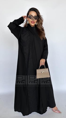 عباية سوداء كلوش بتطريز أسود مستوحاة من النخل السع...