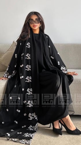 عباية صيفية فخمة بالتل المطرز بأكمام مميزة- 1468