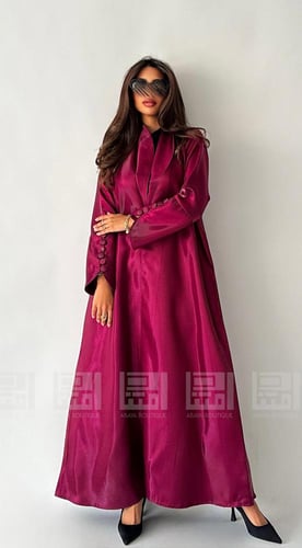 عباية صيفية برقندي لامعة بقصة A Line من قماش الميك...