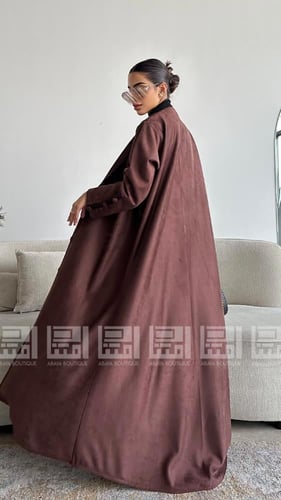 عباية شتوية شامواه بني أنيقة بتصميم واسع- 1245