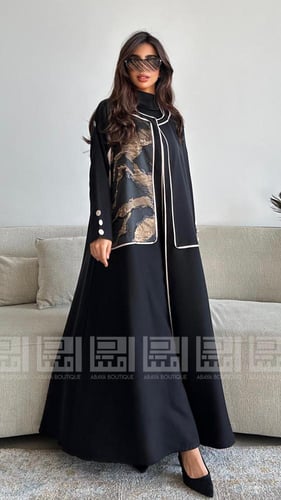 بكج عباية الخريف سوداء ربع كلوش بقماش ليمار 1494