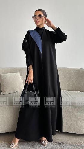 عباية سوداء صيفية بتفاصيل كحلية أنيقة- 1484