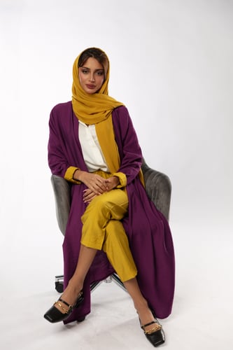 عباية بنفسجية صيفية أنيقة مع سروال وطرحة كموني- 12...