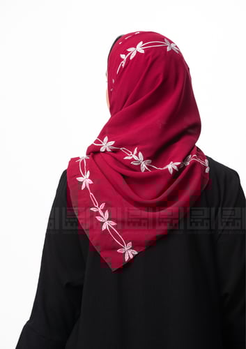 طرحة حمراء بتطريز فضي مميز - 3078