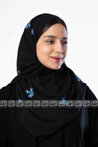 طرحة سوداء بتطريز ورد أزرق 3039