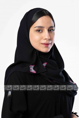 طرحة سوداء بتطريز فراشات وردية 3040