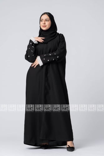 عباية نوار سوداء بتطريز شك خرزي أبيض 1287