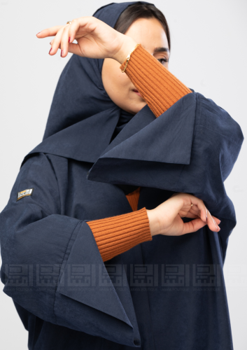 عباية شتوية كحلي فاخر بقصة V أنيقة- 1343