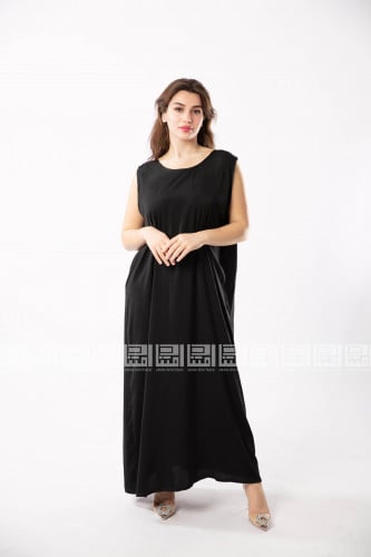فستان اسود كريب مغسول 1078