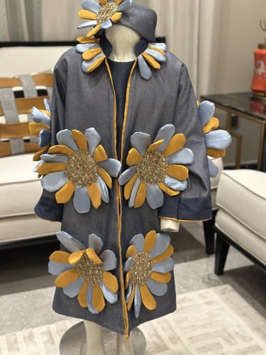 فستان جنز من قطعتين انيق مزين بورد ثري دي