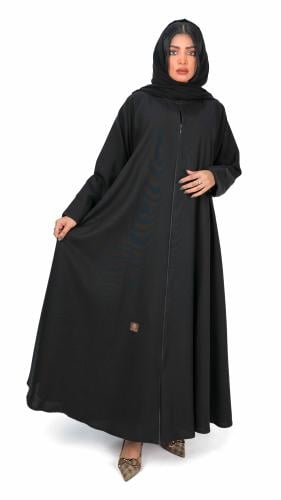 Black abaya double flared with embroidery and zipper