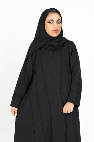 عباية نص كلوش بكرستال اسود