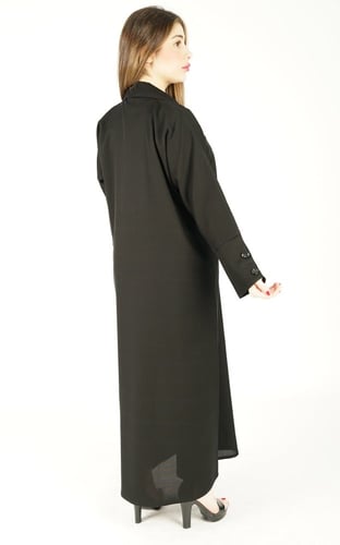 عباية اسود نص كلوش جاكت بازرار