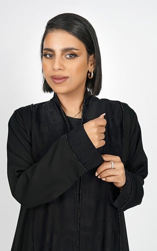 عباية اسود نص كلوش بقيطان كرستال فخم