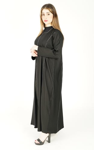 عباية اسود بقيطان رمادي