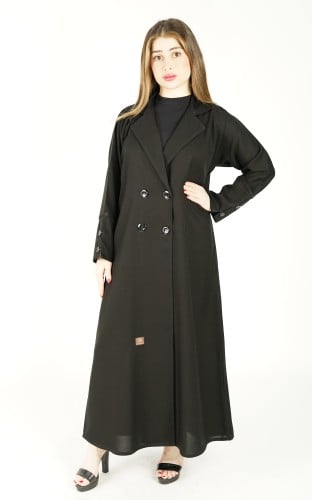 عباية اسود نص كلوش جاكت بازرار