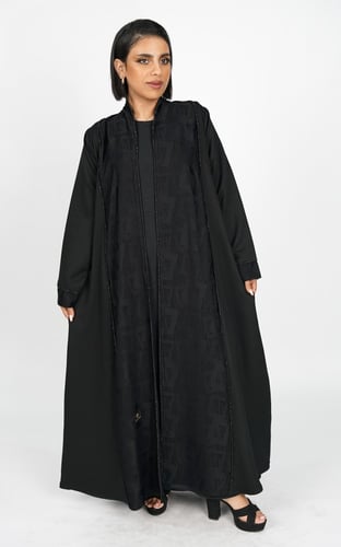 عباية اسود نص كلوش بقيطان كرستال فخم