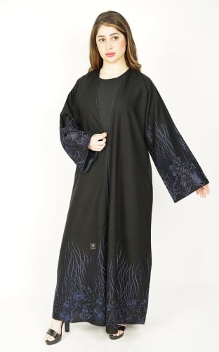 عباية اسود تطريز كحلي