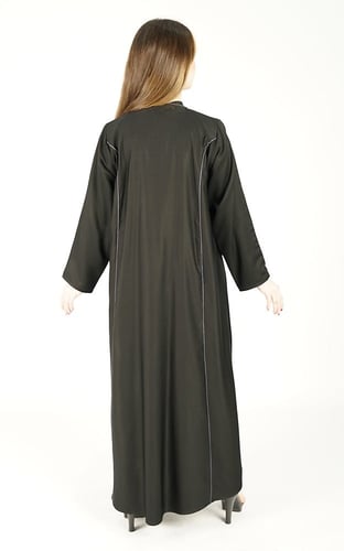 عباية اسود بقيطان رمادي