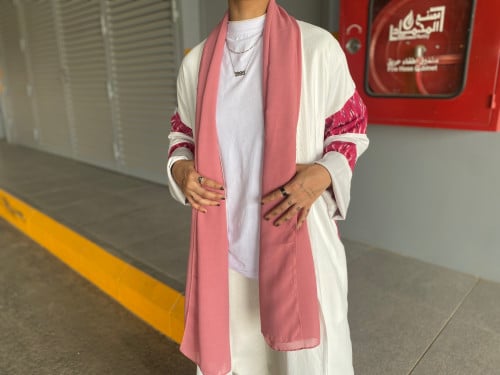 كريب بحريني بأكمام لنن هندي وردي