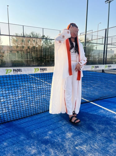 كريب بحريني مع تطريز عيون يدوي اورنج