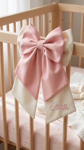 Baby shower bow embroidered with the name